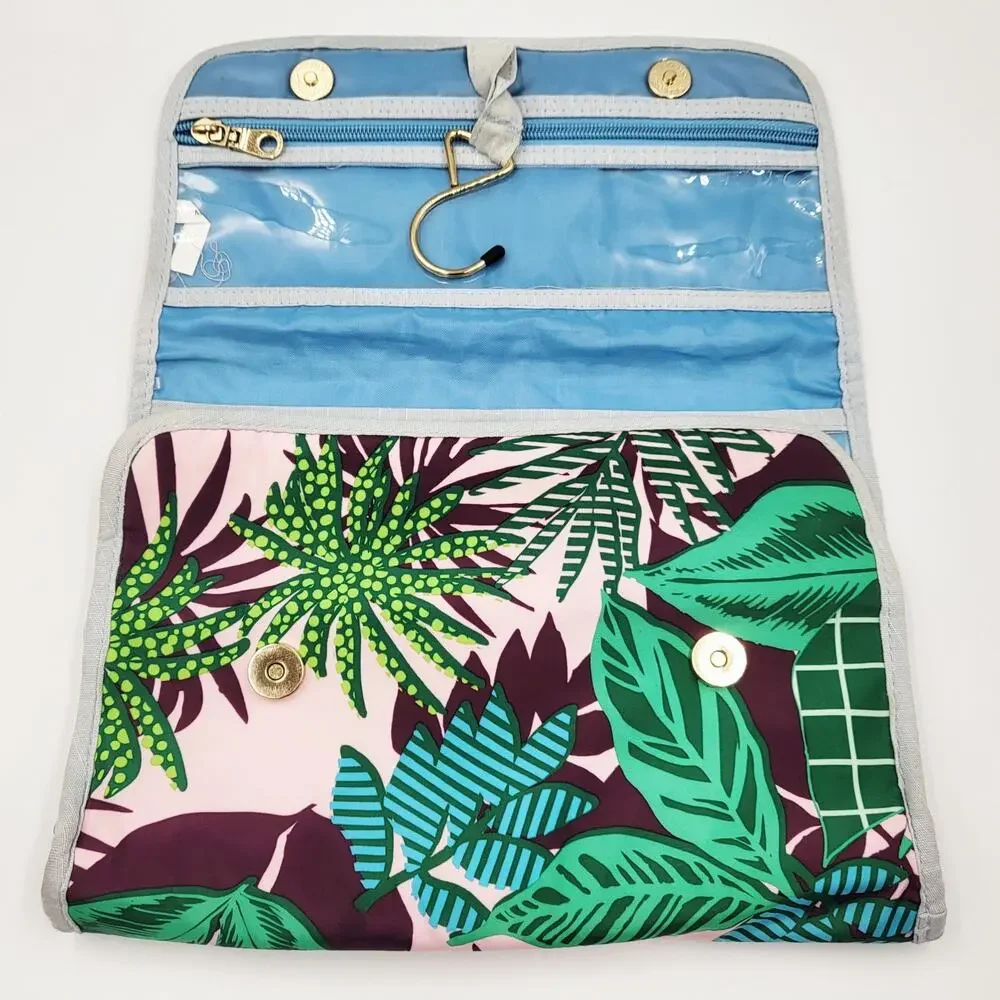 Sophia Joy Tropical Pink Green Multicolored Hanging Travel Makeup Cosmetic Bag - Picture 4 of 9